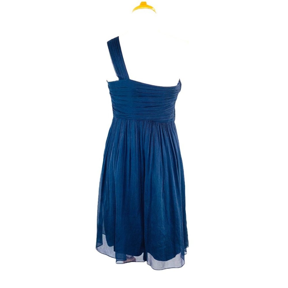 Amsale One Shoulder Party Cocktail Silk Navy Dress 4 Bridesmaid Wedding Guest - Picture 5 of 13